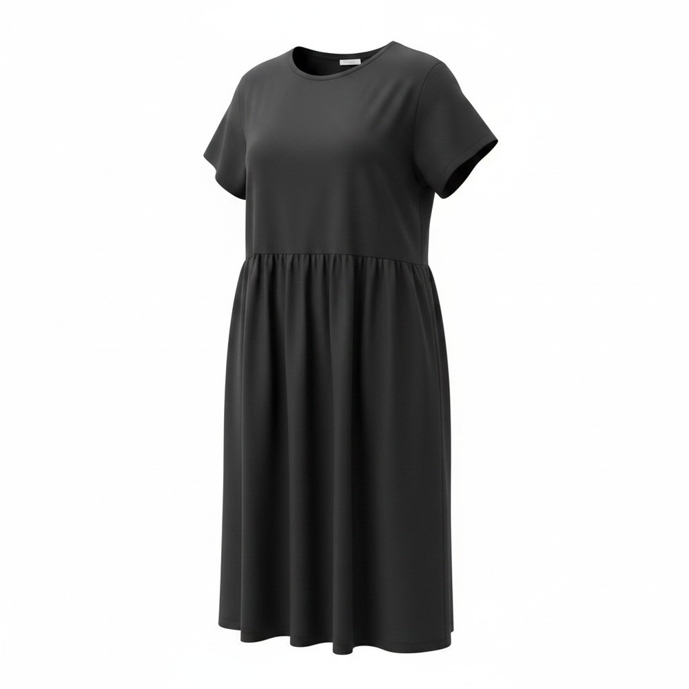 Emery Rose Black Babydoll Midi Dress Womens 3XL Short Sleeve Crew Neck Casual